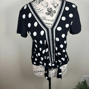 Anthropologie Akemi + Kin Tie Detail Black/White Polka Dot Short Slv Blouse XS